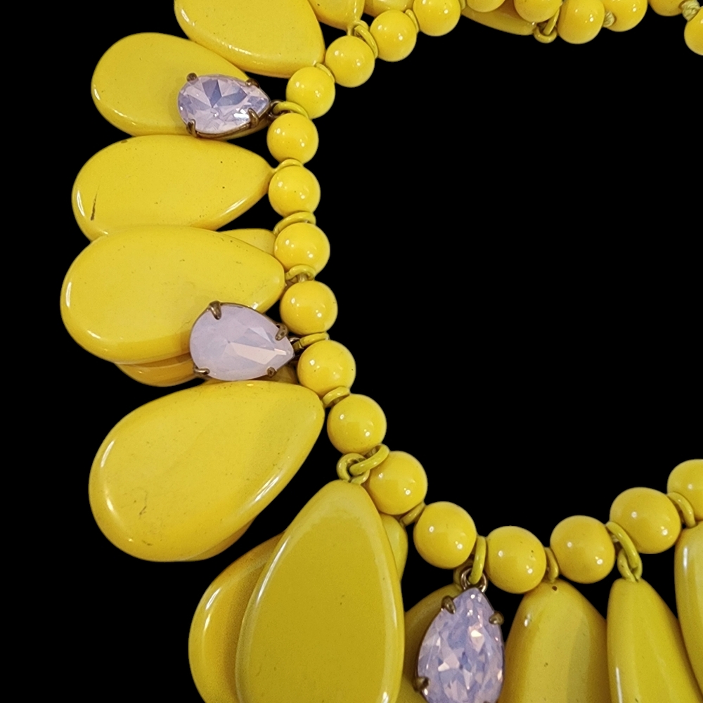 Vintage J. Crew statement necklace yellow teardrops pink rhinestones chunkyA0266 - Picture 7 of 13